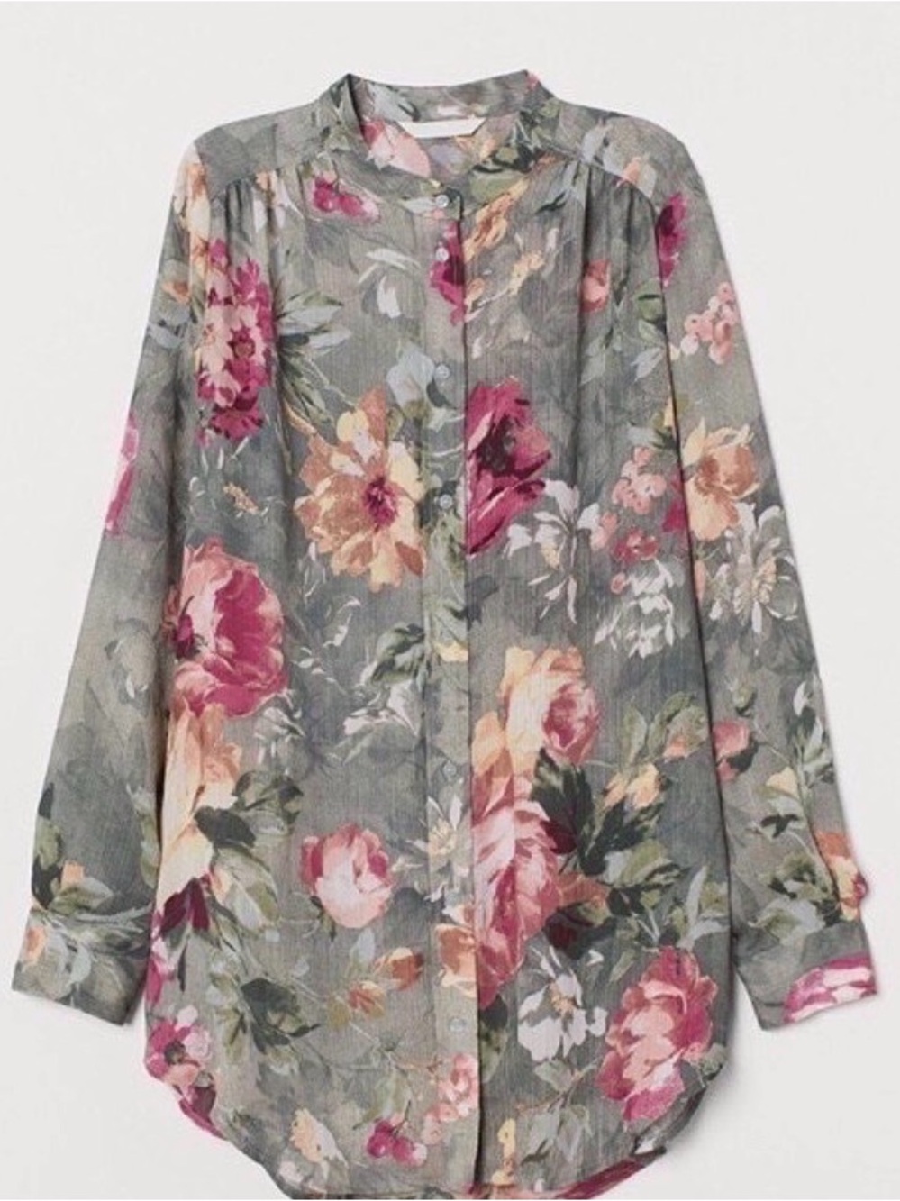 New H&M Floral Button-Down Tunic Blouse